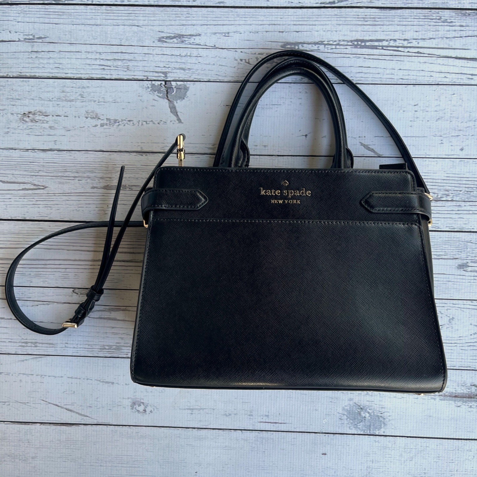 Kate Spade Black Saffiano Classic Designer Leather Satchel Crossbody Luxury Bag